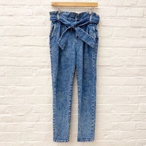 Sezane || Austin Trousers in Bleached Blue Denim Belted Tie Waist 36 US 4